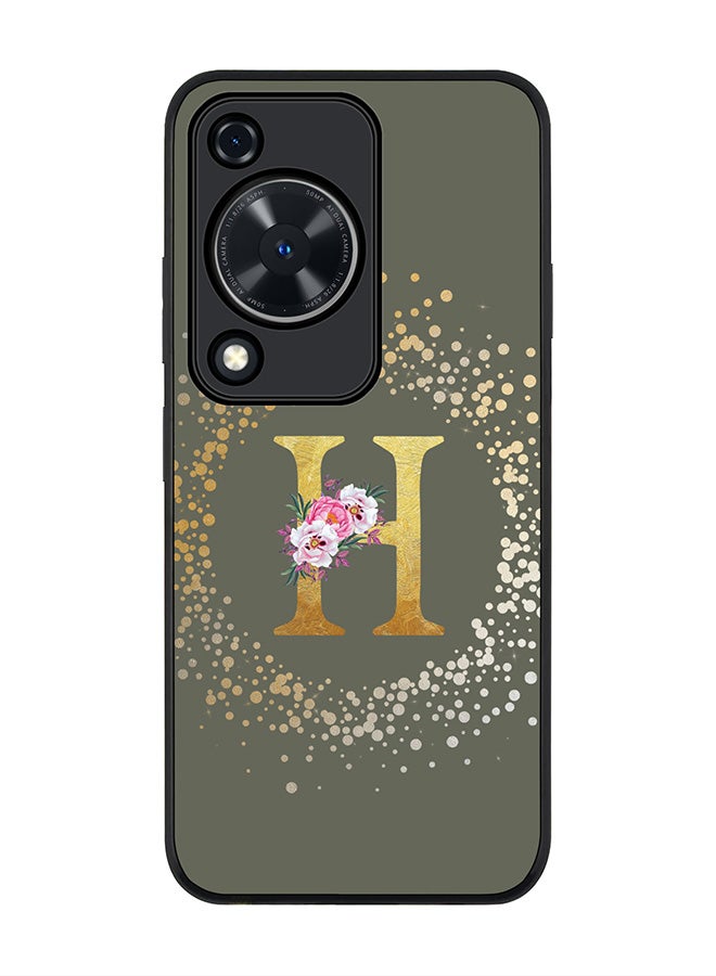 Stylizedd Rugged Black edge case for Huawei nova Y72 / Huawei Enjoy 70 4G,Slim fit Custom Monogram Initial Letter Floral Pattern Alphabet - H (Olive Green) - Image 1