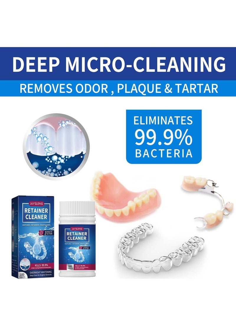 Jaysuing - 100 Pcs Retainer Cleaner Tablets, Denture Cleaning Tablets 100 Tabs Mouth Guard False Teeth Cleaning Removes Odors Stains - Image 1