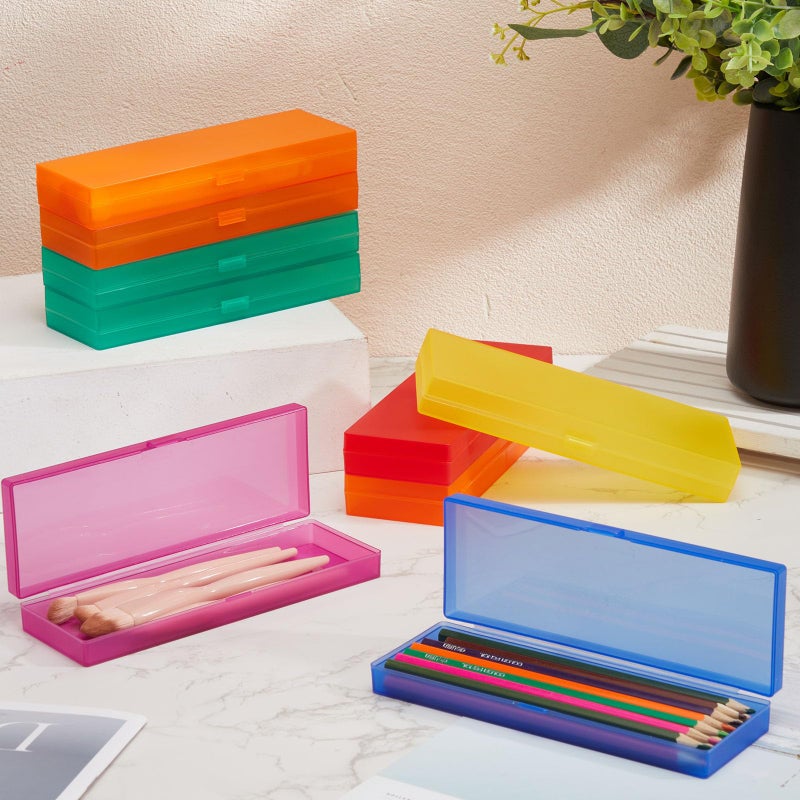 Fainne 24 Pcs Plastic Pencil Case Bulk Pencil Boxes Plastic Stationery Case Frosted Pen Box Pen Holder with Hinged Lid Snap Closure for Office(Single Layer,Assorted Colors,7.09 x 2.36 x 0.98 Inch) - Image 4