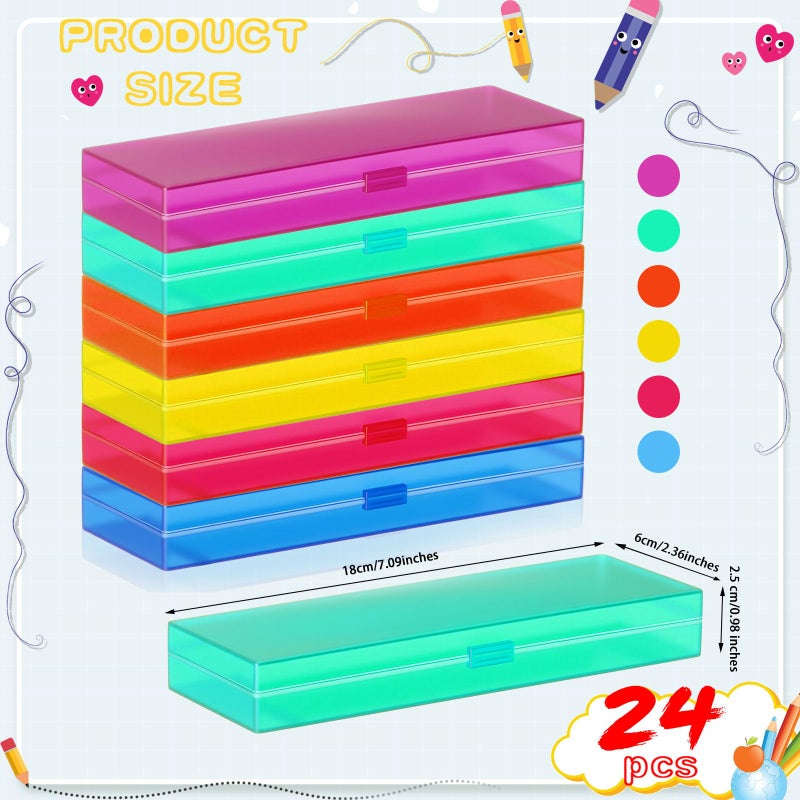 Fainne 24 Pcs Plastic Pencil Case Bulk Pencil Boxes Plastic Stationery Case Frosted Pen Box Pen Holder with Hinged Lid Snap Closure for Office(Single Layer,Assorted Colors,7.09 x 2.36 x 0.98 Inch) - Image 2