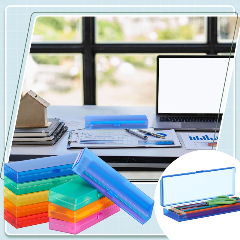 Fainne 24 Pcs Plastic Pencil Case Bulk Pencil Boxes Plastic Stationery Case Frosted Pen Box Pen Holder with Hinged Lid Snap Closure for Office(Single Layer,Assorted Colors,7.09 x 2.36 x 0.98 Inch) - Image 5