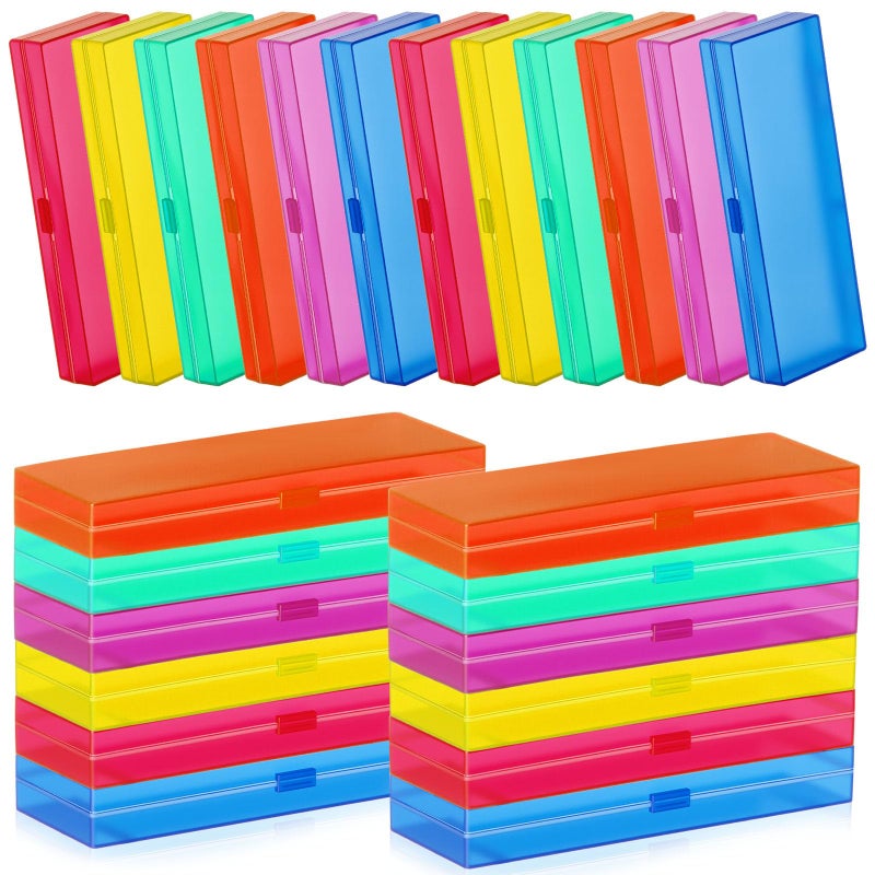Fainne 24 Pcs Plastic Pencil Case Bulk Pencil Boxes Plastic Stationery Case Frosted Pen Box Pen Holder with Hinged Lid Snap Closure for Office(Single Layer,Assorted Colors,7.09 x 2.36 x 0.98 Inch) - Image 1