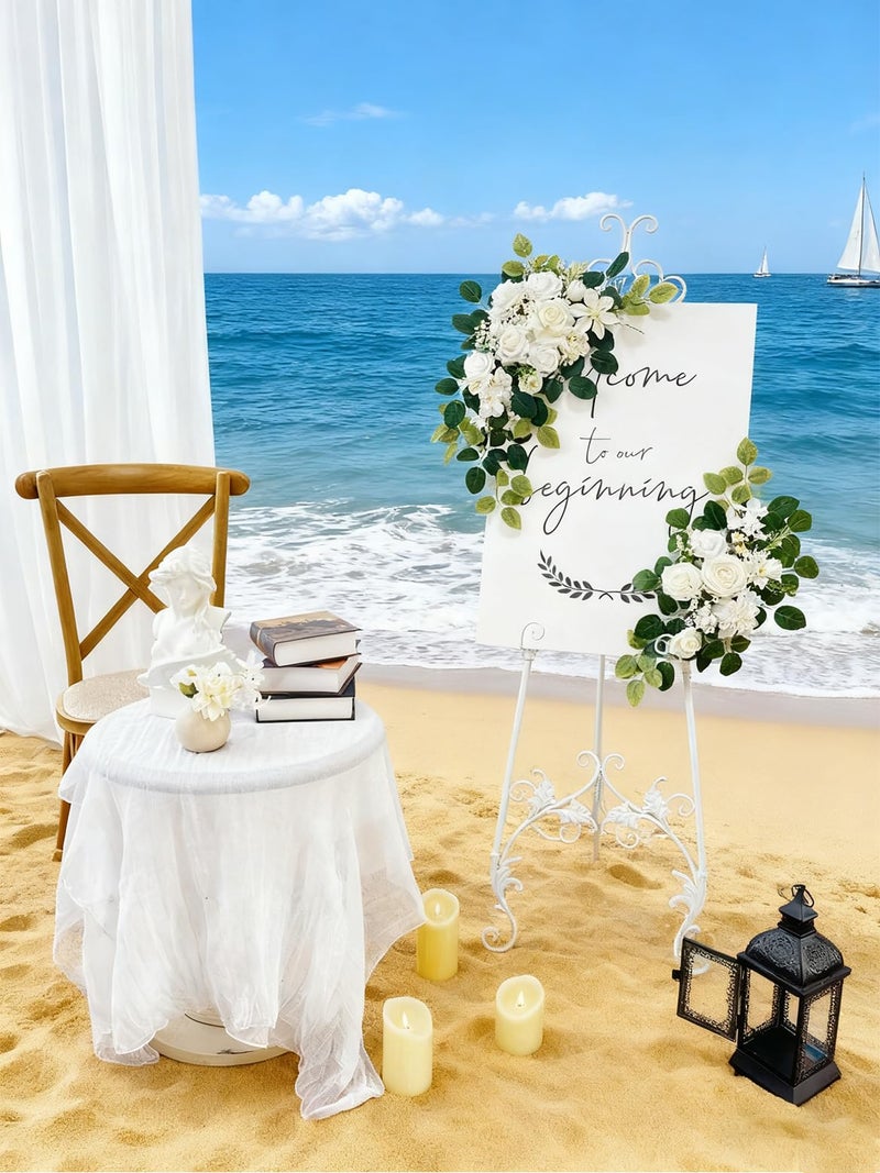 Odouzy Pack of 2 Wedding Arch, Artificial Flowers, Wedding Decorï¼ŒFlower Garland Be Suited to Banquet, Party, Reception Entrance Welcome Sign and Background Decoration (White) - Image 5