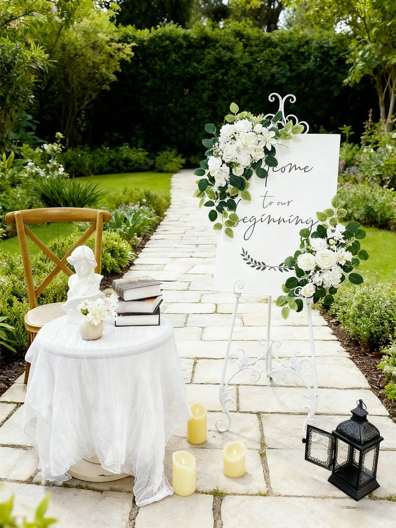 Odouzy Pack of 2 Wedding Arch, Artificial Flowers, Wedding Decorï¼ŒFlower Garland Be Suited to Banquet, Party, Reception Entrance Welcome Sign and Background Decoration (White) - Image 3