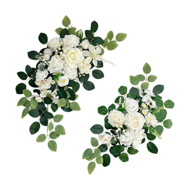 Odouzy Pack of 2 Wedding Arch, Artificial Flowers, Wedding Decorï¼ŒFlower Garland Be Suited to Banquet, Party, Reception Entrance Welcome Sign and Background Decoration (White) - Image 1