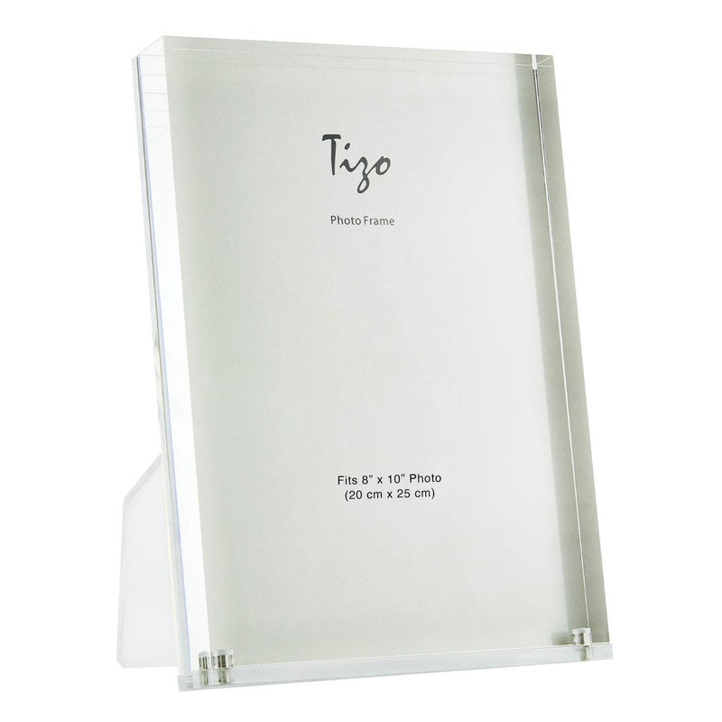 TIZO Design Vertical 8x10 Lucite Picture Frame Durable 1 Inch Thick Clear Lucite  Magnetic Closures Elegant  Practical Boutique Quality Photo Frame Multiple Colors Available