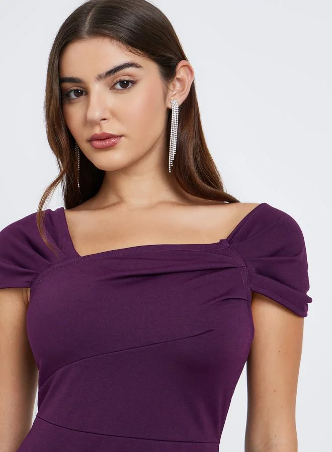 Styli  Styli Solid Off Shoulder Mermaid Hem Midi Dress for Women | Best Price UAE