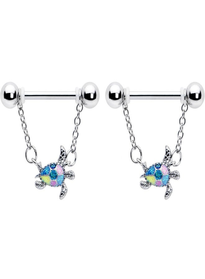 Body Candy 14G Womens Nipplerings Piercing 316L Stainless Steel 2Pc Glitter Turtle Sea Turtle Dangle Nipple Ring Set 9/16 - Image 2