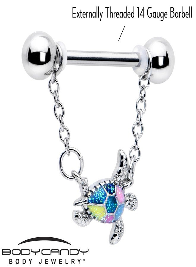 Body Candy 14G Womens Nipplerings Piercing 316L Stainless Steel 2Pc Glitter Turtle Sea Turtle Dangle Nipple Ring Set 9/16 - Image 3