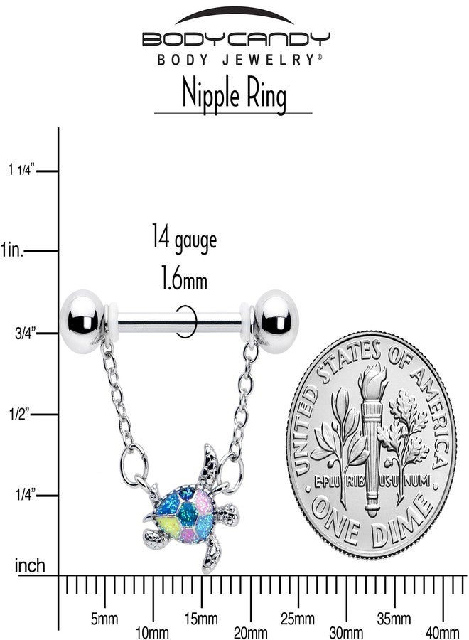 Body Candy 14G Womens Nipplerings Piercing 316L Stainless Steel 2Pc Glitter Turtle Sea Turtle Dangle Nipple Ring Set 9/16 - Image 4