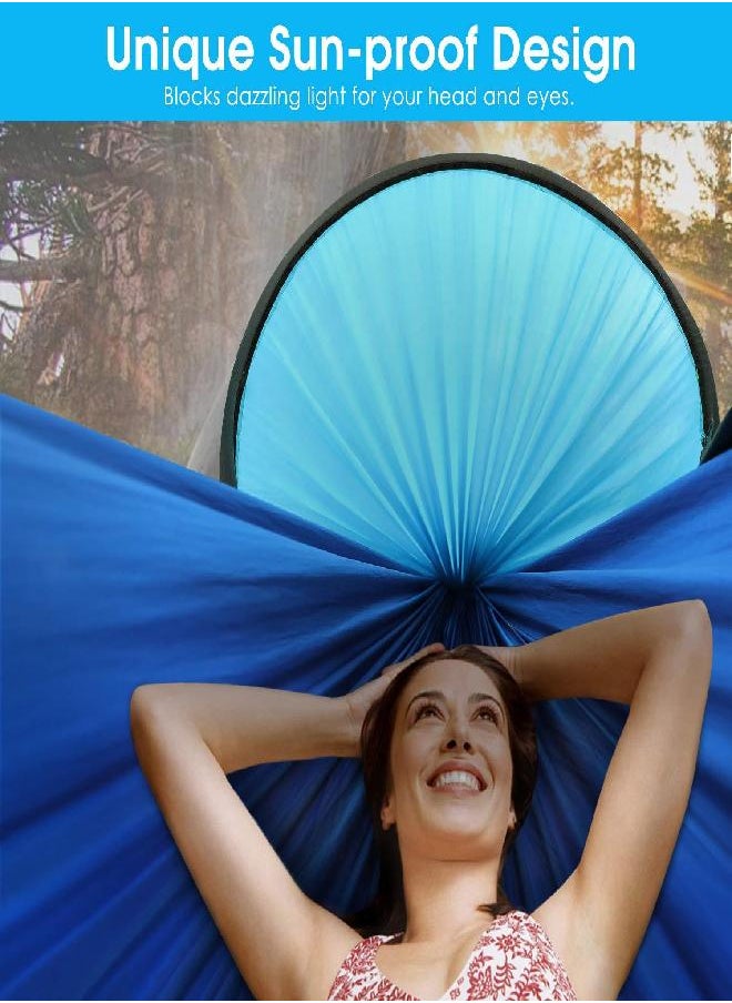 Large Camping Hammock With Mosquito Net 2 Person Pop-Up Parachute Lightweight Hanging Hammocks Tree Straps Swing Hammock Bed For Outdoor Backpacking Backyard Hiking (Blue/Light Blue)