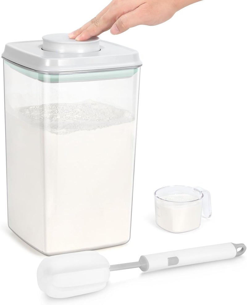 TBMax Flour Container 4.2 Qt Spaghetti Container with Airtight Pop Up Lid & Measuring Scoop, Food Storage Bin for Rice, Flour, Sugar, Cereal, Pet Dog Cat Food Storage, Kitchen Pantry Organization - Image 1
