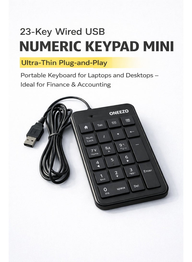 ONEEZO Wired USB 23-Key Numeric Keypad Ultra-Thin Mini Portable Keyboard for Laptops Desktops Finance Accounting Everyday Use - Image 1