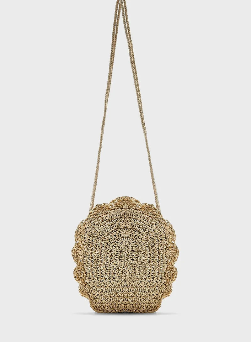 كوتون اون شنطة من القش مزينة بازهار للأطفال