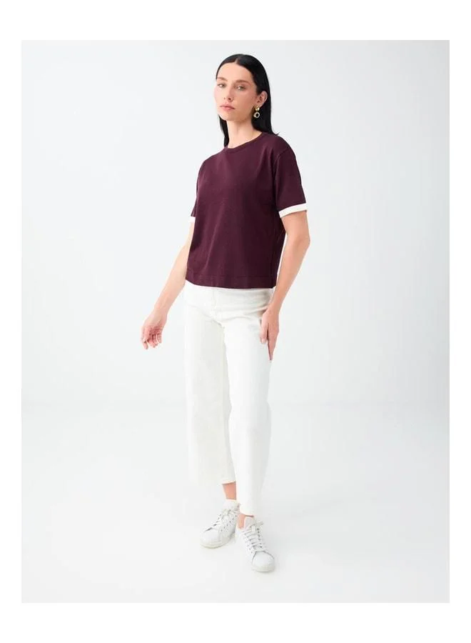 Jimmy Key Burgundy Boat Neck Short Sleeve Knit Blouse.