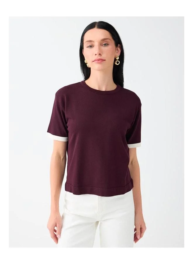 Jimmy Key Burgundy Boat Neck Short Sleeve Knit Blouse.