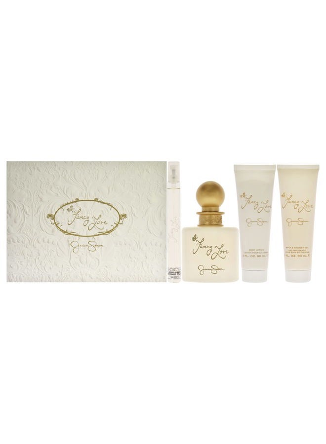 Jessica Simpson للنساء - مجموعة هدايا مكونة من 4 قطع 3.4 أونصة رذاذ عطر، 0.34 أونصة رذاذ عطر صغير، 3 أونصات لوشن للجسم، 3 أونصات كريم للاستحمام والدش - Image 1