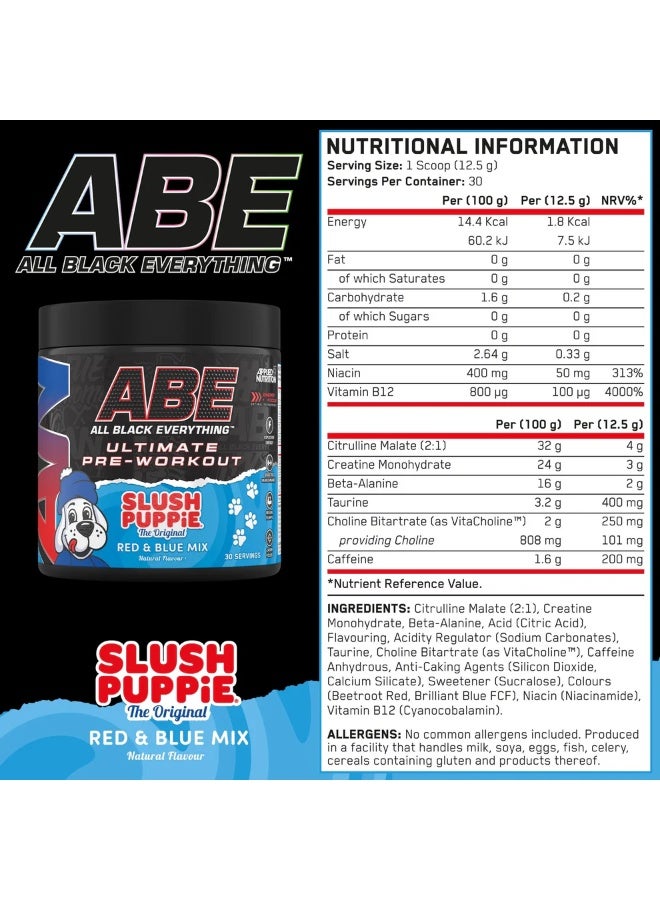 Applied Nutrition ABE All Black Everything Pre-Workout -  Slush Puppie - (Red & Blue Mix Flavour) -  30 Servings 375g. - Image 2