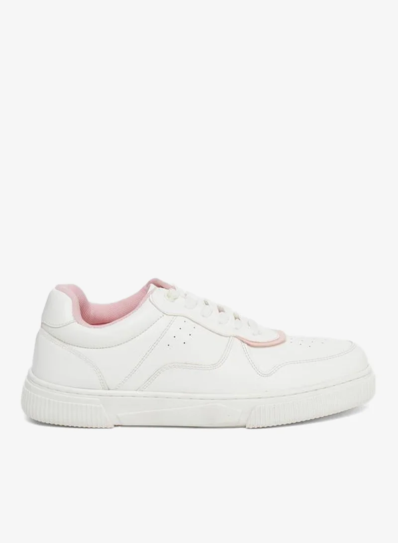 Styli Active White Lace Up Platform Sole Sneakers