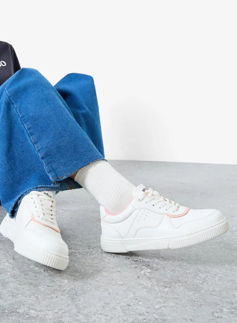Styli Active White Lace Up Platform Sole Sneakers