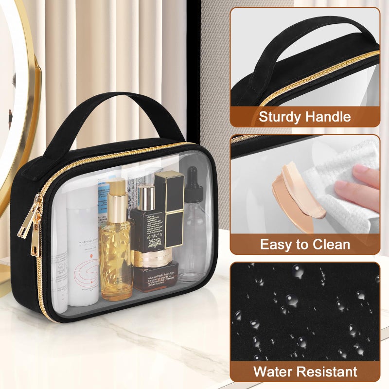Wedama Clear Toiletry Bag, 2 Pack Clear Makeup Bags with Handles, PVC Cosmetic Bags for Women and Men, Large Opening Toiletry Bags, Black - Image 5
