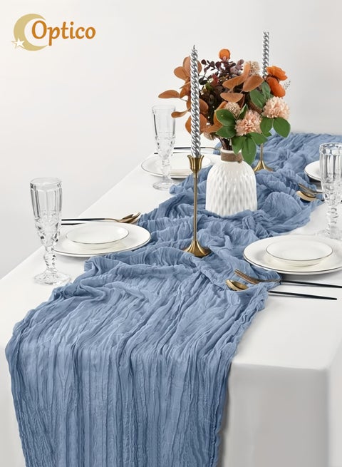 4M Cheesecloth Table Runner, Gauze Tablecloth Rustic Sheer Runner Cheese Cloth Centerpiece Decor Boho Table Decor Wedding Table Runner for Wedding Reception Bridal Shower Party Decoration 90*400cm Blue