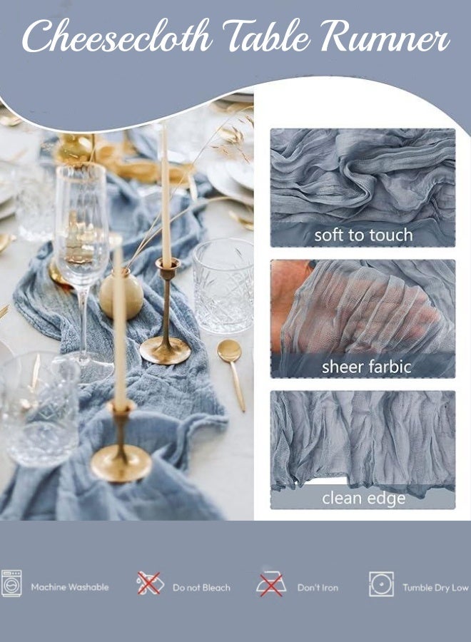 أوبتيكو مفرش طاولة من القماش القطني 4 أمتار، مفرش طاولة من الشاش الريفي الشفاف، قطعة مركزية من القماش القطني، ديكور طاولة بوهو، مفرش طاولة زفاف لحفلات استقبال الزفاف، ديكور حفلات الزفاف، 90*400 سم، أزرق - Image 3