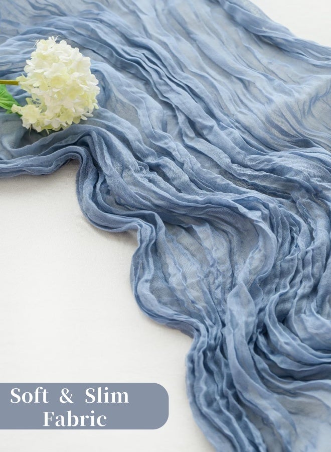 أوبتيكو مفرش طاولة من القماش القطني 4 أمتار، مفرش طاولة من الشاش الريفي الشفاف، قطعة مركزية من القماش القطني، ديكور طاولة بوهو، مفرش طاولة زفاف لحفلات استقبال الزفاف، ديكور حفلات الزفاف، 90*400 سم، أزرق - Image 4