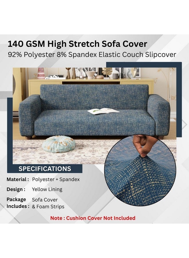 Lukzer 2 Seater Yellow Lining Design Universal Sofa Cover | 360° Fully Covered Anti-Slip Washable Couch Cover Protecter | 140 GSM Stretch Fit Polyester + Spandex Slipcover (140-180cm/SC-025-02) - Image 5