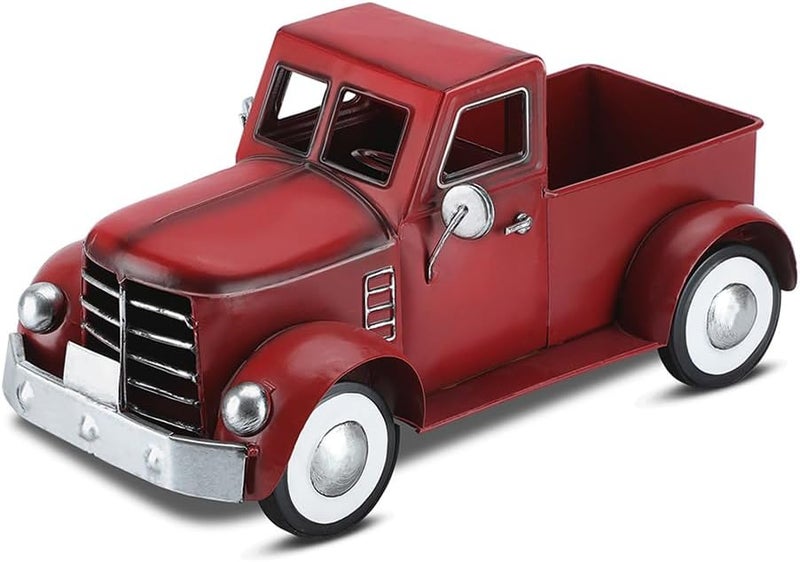 Addbliss Red Truck Farmhouse Table Decor, Farm Metal Car Trucks Basket for Indoor and Outdoor, Vintage Pick-up Desktop Storage, Decorative Home Christmas Decorations - Image 1