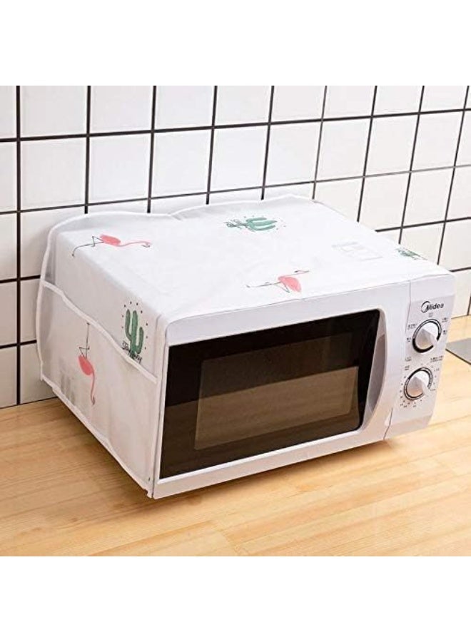 Decorative Microwave Oven Cover with Storage Pouches, Floral Print, White - Image 2