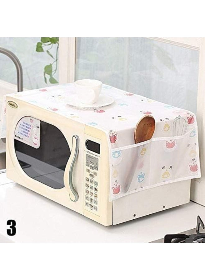 Decorative Microwave Oven Cover with Storage Pouches, Floral Print, White - Image 4