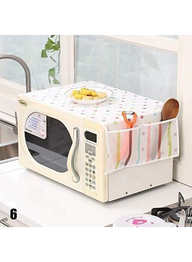 Decorative Microwave Oven Cover with Storage Pouches, Floral Print, White - Image 3