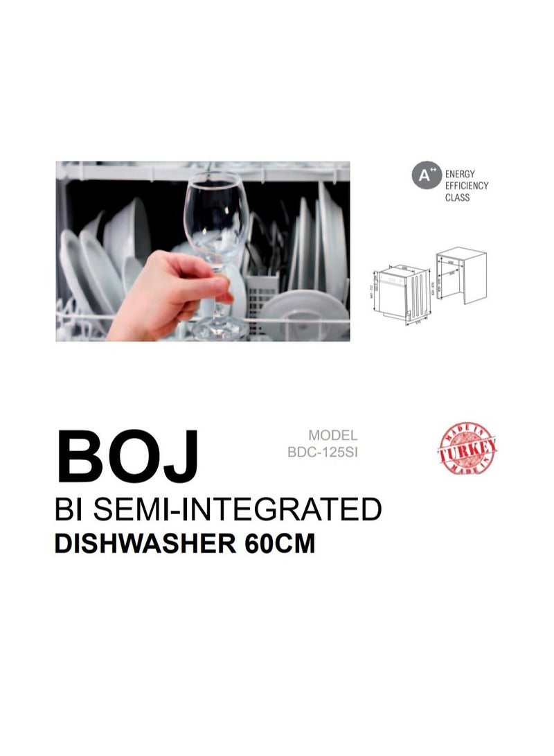 BOJ 60CM Built In Semi Integrated Dishwasher BDC-125SI With 12 Number Of Place Settings 5 Wash Programs Water Saver An Innovation That Reduces Water Consumption Made in Turkey - Image 5