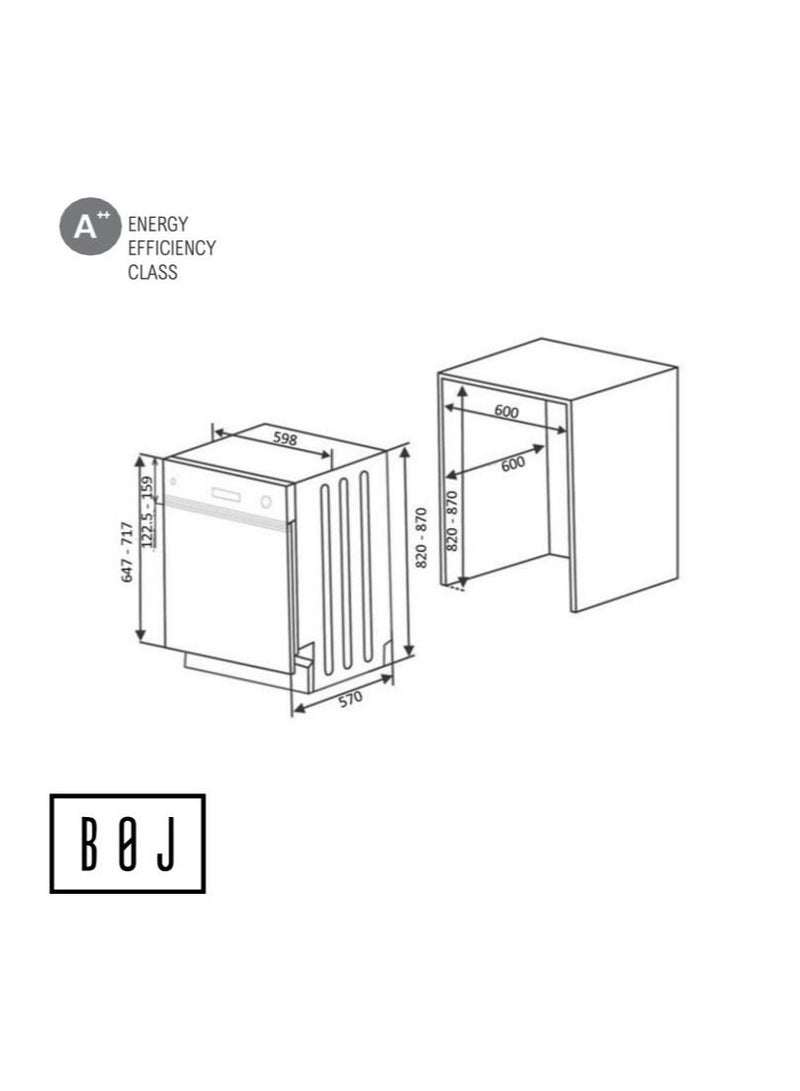 BOJ 60CM Built In Semi Integrated Dishwasher BDC-125SI With 12 Number Of Place Settings 5 Wash Programs Water Saver An Innovation That Reduces Water Consumption Made in Turkey - Image 3