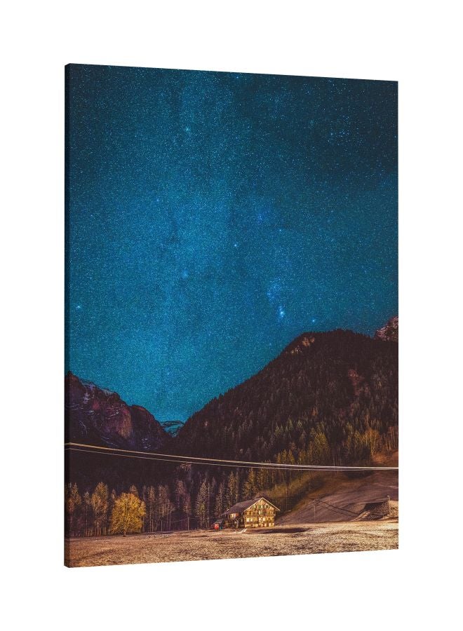 LOWHA Night Mountain Printed Framed Canvas Wall Art Blue/Brown/Yellow - Image 1