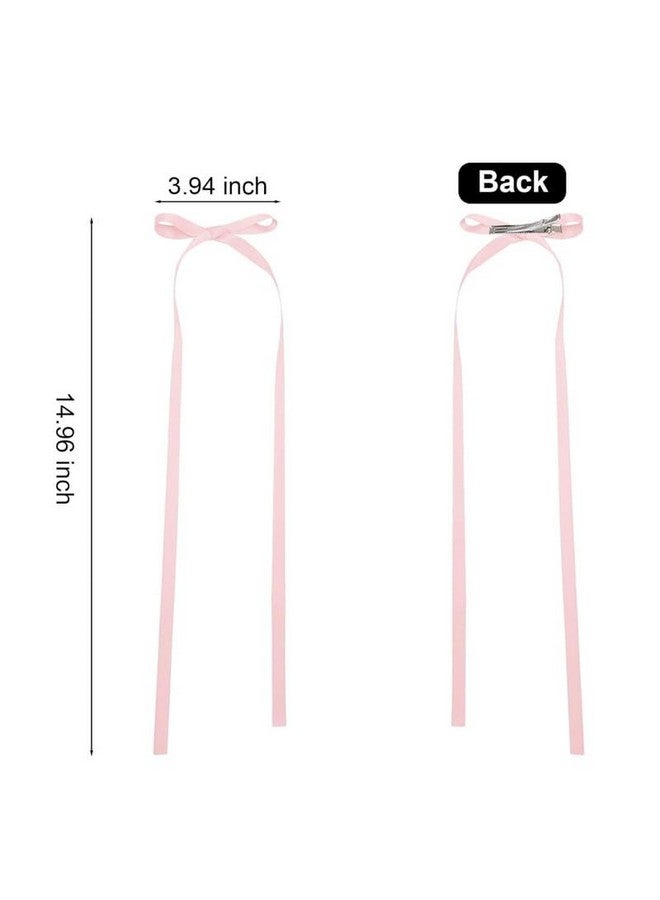 FAMEZA2 Pcs Luxury Hair Bows Clips For Women Girls, Hair Ribbon Bow Clip With Long Tail, Silky Satin Bowknot Hair Clips With Long Tassel 2PCS (Pink) - Image 5