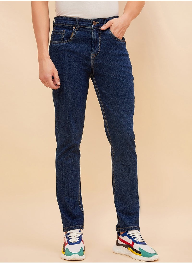 HIGH STAR Blue Stretchable Straight Fit Jeans for Men, Cotton  - Image 1