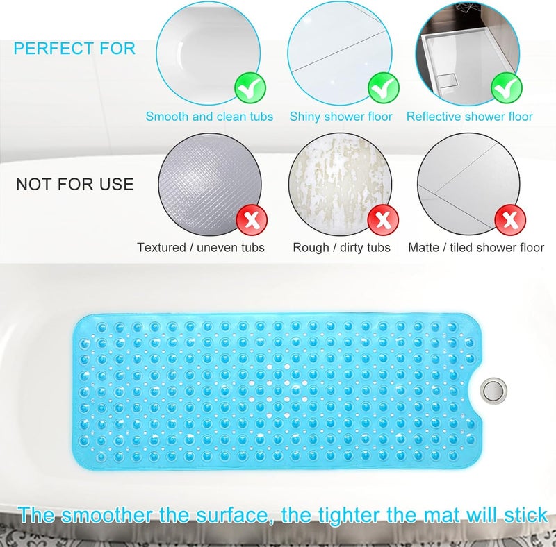 Sheepping Upgrade Baby Bath Mat Non Slip Extra Long Bathtub Mat for Kids 40 X 16 Inch - Eco Friendly Bath Tub Mat with 200 Big Suction Cups,Machine Washable Shower Mat,Blue - Image 2