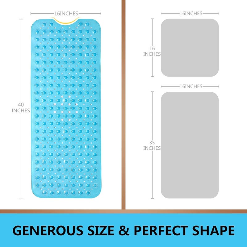 Sheepping Upgrade Baby Bath Mat Non Slip Extra Long Bathtub Mat for Kids 40 X 16 Inch - Eco Friendly Bath Tub Mat with 200 Big Suction Cups,Machine Washable Shower Mat,Blue - Image 4