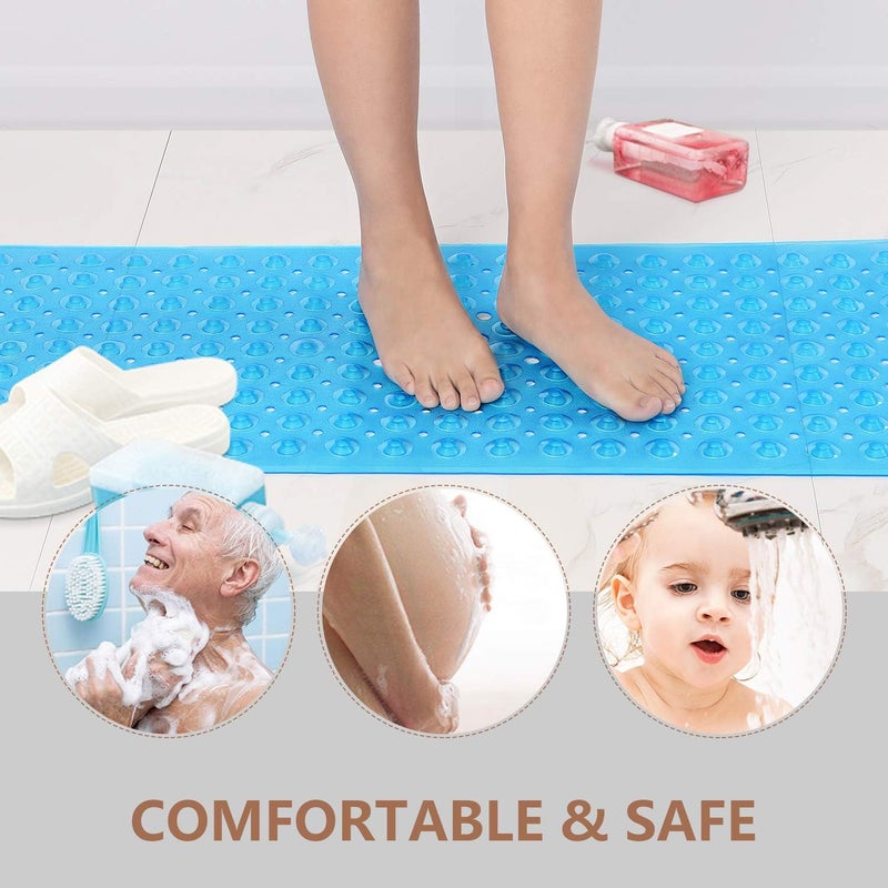 Sheepping Upgrade Baby Bath Mat Non Slip Extra Long Bathtub Mat for Kids 40 X 16 Inch - Eco Friendly Bath Tub Mat with 200 Big Suction Cups,Machine Washable Shower Mat,Blue - Image 5