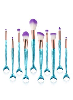 Mermaid Makeup Brushes 10Pcs Professional Premium Makeup Brush Set Foundation Powder Eyeshadows Blending Blush Skin Care Products Brushes (Blue)