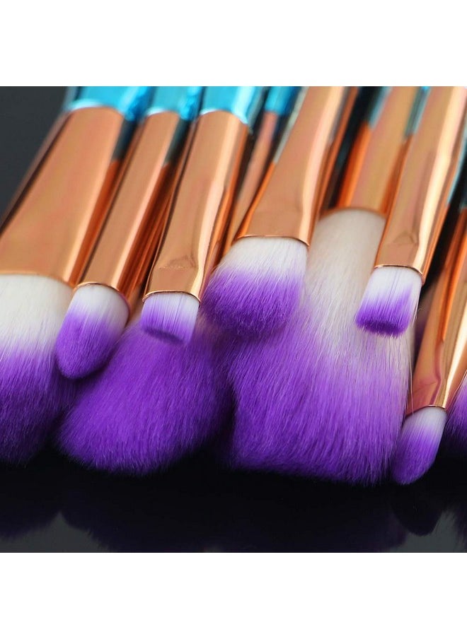G-Texnik - Mermaid Makeup Brushes 10Pcs Professional Premium Makeup Brush Set Foundation Powder Eyeshadows Blending Blush Skin Care Products Brushes (Blue) - Image 1