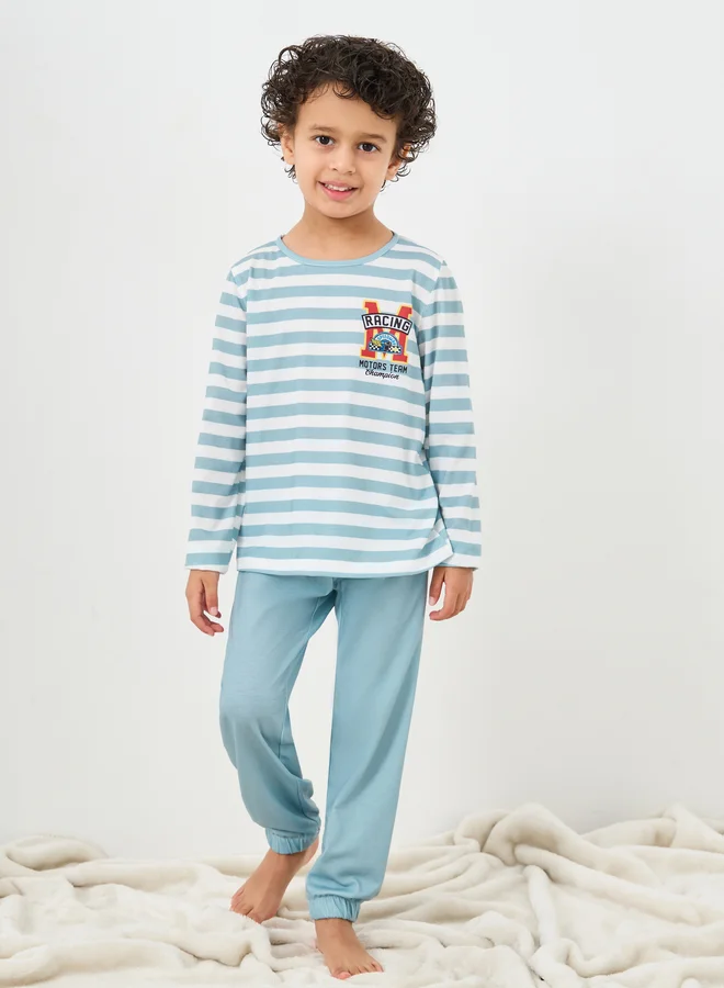 ستايلي Styli Striped Printed T-Shirt and Pyjama Set