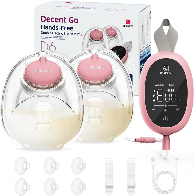 Horigen Breast Pump Hands Free D6, Ultra-Lightweight Wearable Breast Pump with Soft Double-Seal Flange - 25mm, Quiet & Leak-Proof Portable Electric Pump, 3 Modes & 9 Levels, Upgraded Low Noise Motor - Image 1