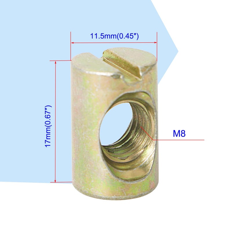 Aopin Barrel Nuts Cross Dowels Slotted Nuts for Furniture Beds Crib Chairs, M8 x 17mm, 10Pcs - Image 2