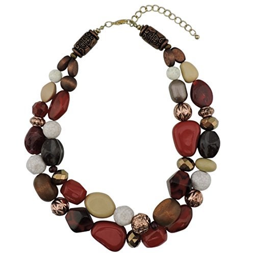 Bocar 2 Layer Statement Chunky Beaded Fashion Necklace for Women Gifts (NK-10384-wine) - Image 1