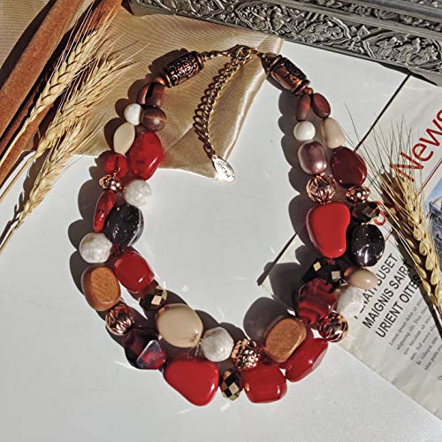 Bocar 2 Layer Statement Chunky Beaded Fashion Necklace for Women Gifts (NK-10384-wine) - Image 2