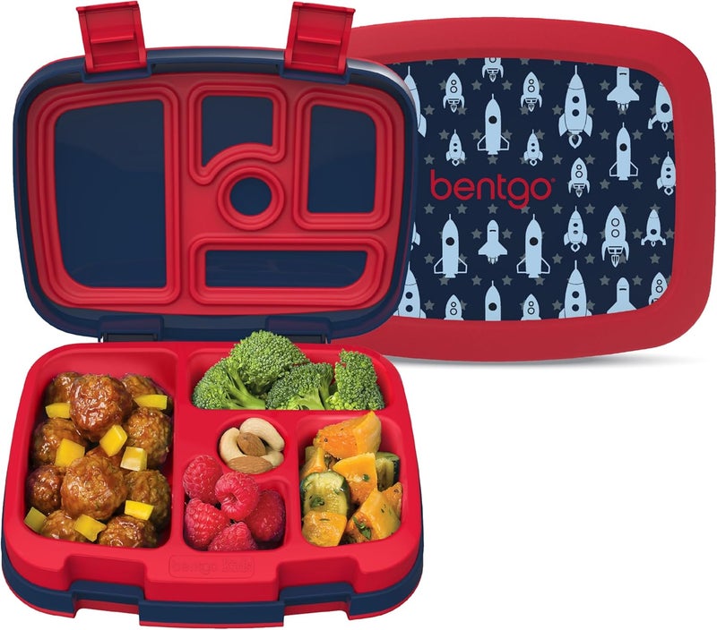 Bentgo Kids Prints (Space Rockets) - Leak-Proof, 5-Compartment Bento-Style Kids Lunch Box - Image 1