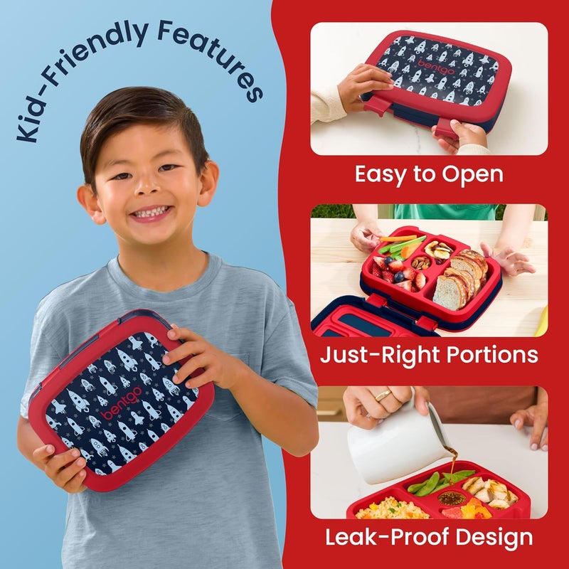 Bentgo Kids Prints (Space Rockets) - Leak-Proof, 5-Compartment Bento-Style Kids Lunch Box - Image 5